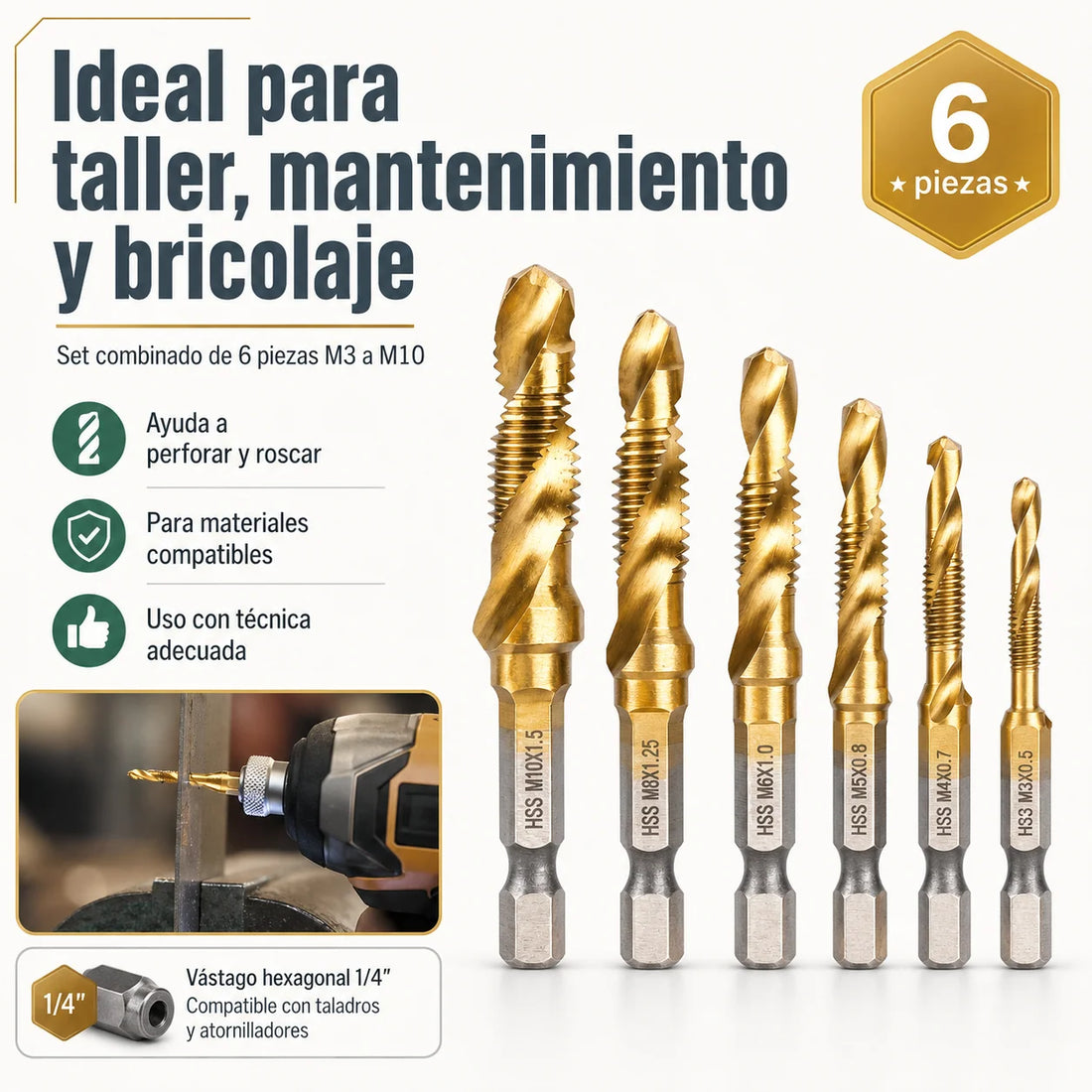 Juego De Broca Machuelo X 6 Piezas