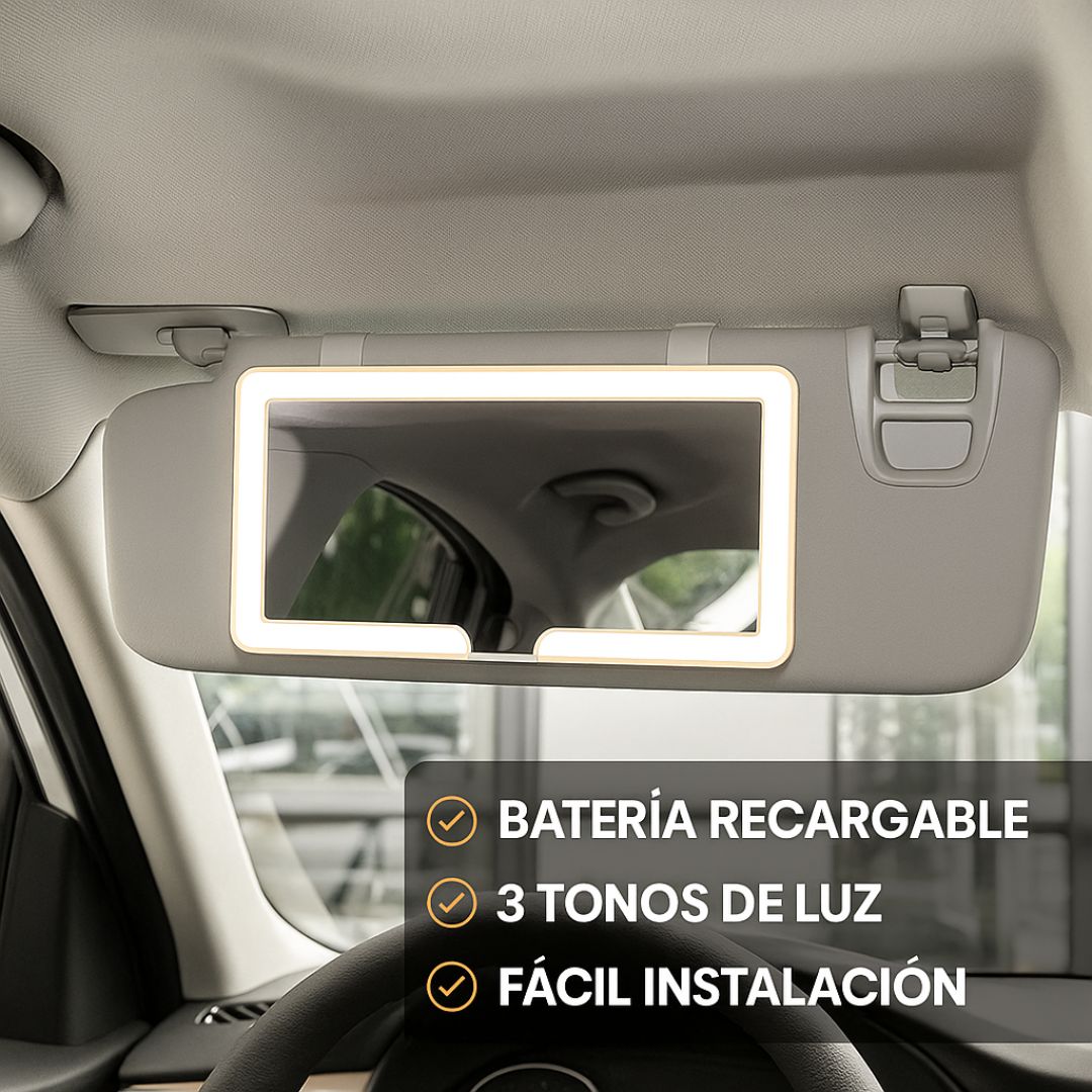 Espejo LED para Carro – Maquíllate con Luz Perfecta en Cualquier Lugar
