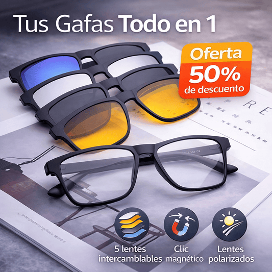 Gafas 5-en-1 con Clips Magnéticos – Protección, Estilo y Visión para Cada Momento
