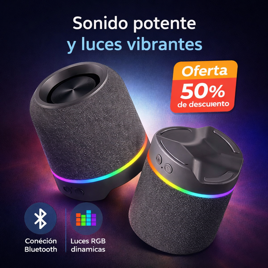 Altavoz Bluetooth M25: bajos potentes + sonido estéreo HD con luces RGB para armar el ambiente donde sea