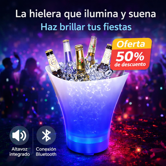Hielera con Parlante 2 en 1 (5L): bebidas frías + música con luces RGB para armar el ambiente donde sea