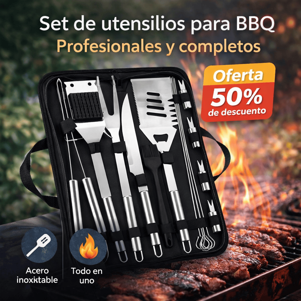 Kit Parrillero 15 Piezas: todo lo que necesitas para el asado, organizado en un estuche portátil