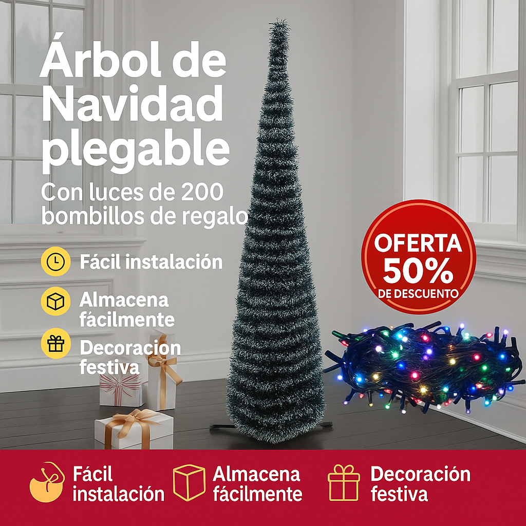 Árbol Navideño Plegable — Instálalo en 1 minuto y disfruta magia sin complicarte