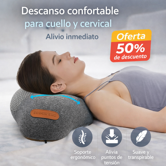 Almohada Cervical con Masaje + Calor (USB): relájate en casa u oficina en minutos