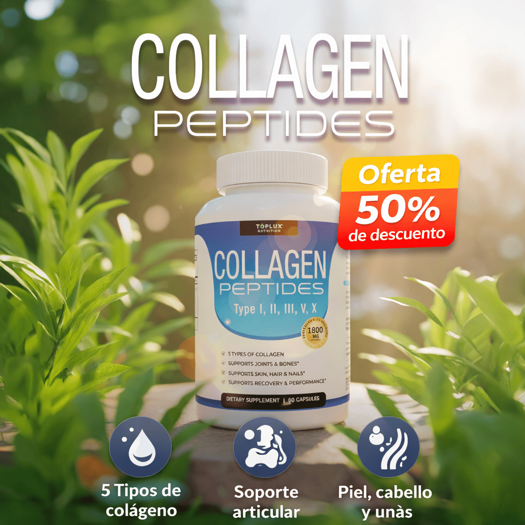 Multi Collagen Peptides: colágeno tipos I, II, III, V y X + Vitamina C, Biotina y Ácido Hialurónico