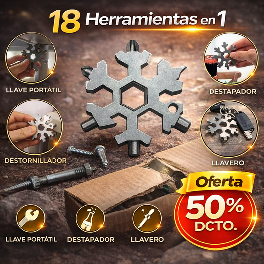 Multiherramienta 18 en 1 Tipo Copo de Nieve – Todo lo que necesitas en tu bolsillo