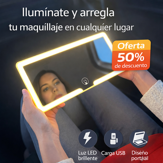 Espejo LED para Carro – Maquíllate con Luz Perfecta en Cualquier Lugar