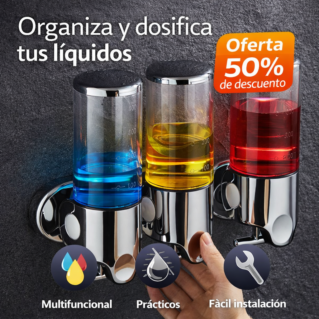 Dispensador Triple de Pared – Orden y Estilo en tu Baño o Cocina