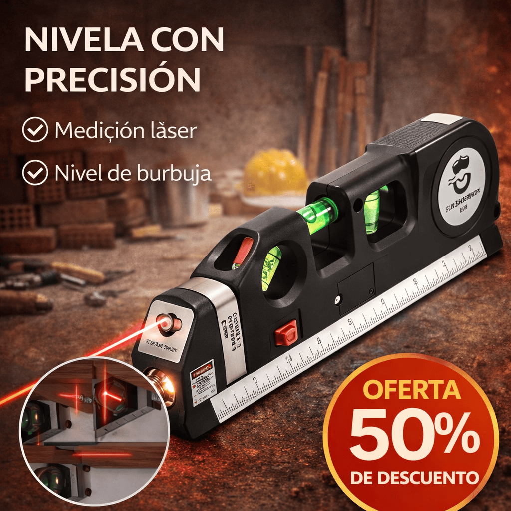 Nivel Láser Multifuncional con Cinta Métrica – Medidas Rectas y Precisas sin Complicaciones