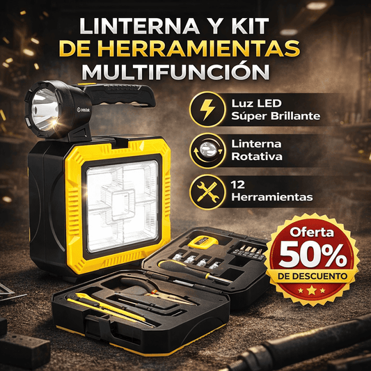 Linterna Multifuncional Solar con Power Bank y Kit de Herramientas