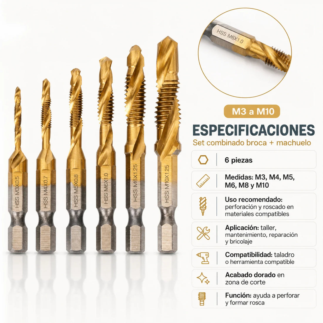 Juego De Broca Machuelo X 6 Piezas