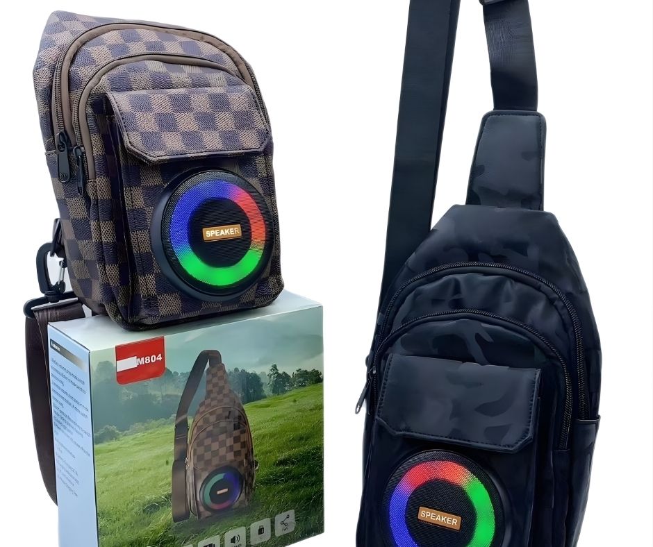 Morral Sling con Bocina Bluetooth + Luces RGB: lleva tus cosas seguras y arma el ambiente donde vayas